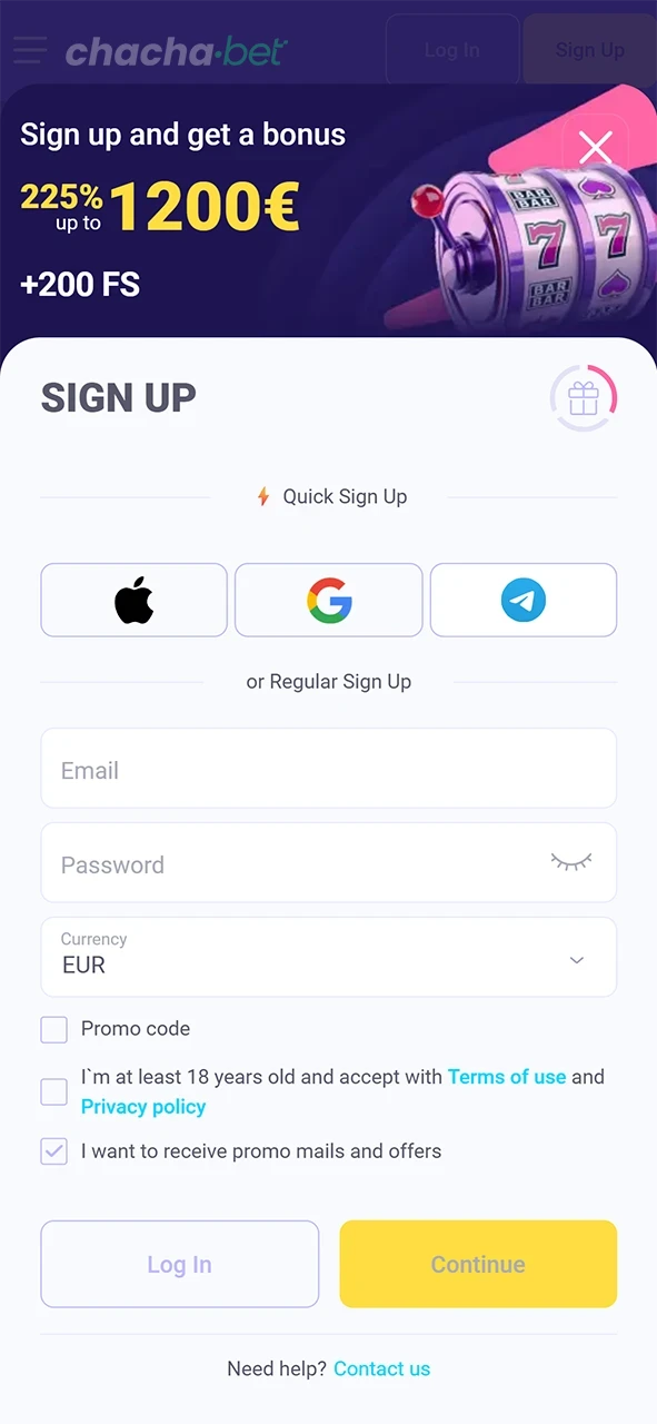 Voltooi de registratie in de ChachaBet App om je persoonlijke account te openen.