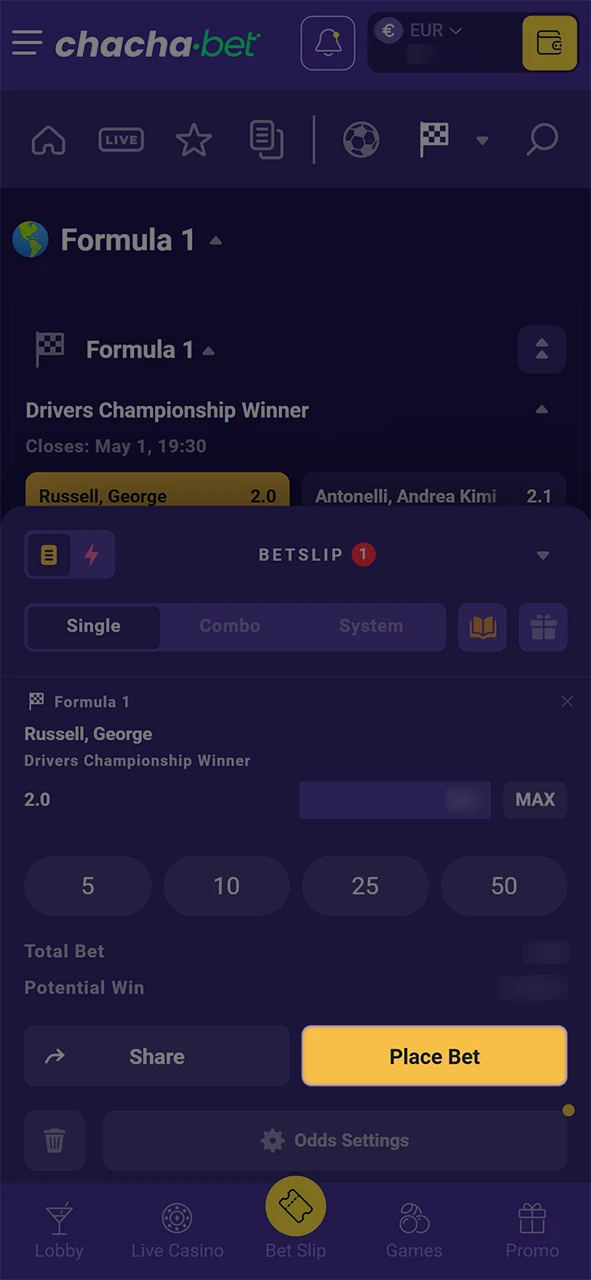 Bevestig je definitieve Formule 1 weddenschap in het systeem van ChachaBet.