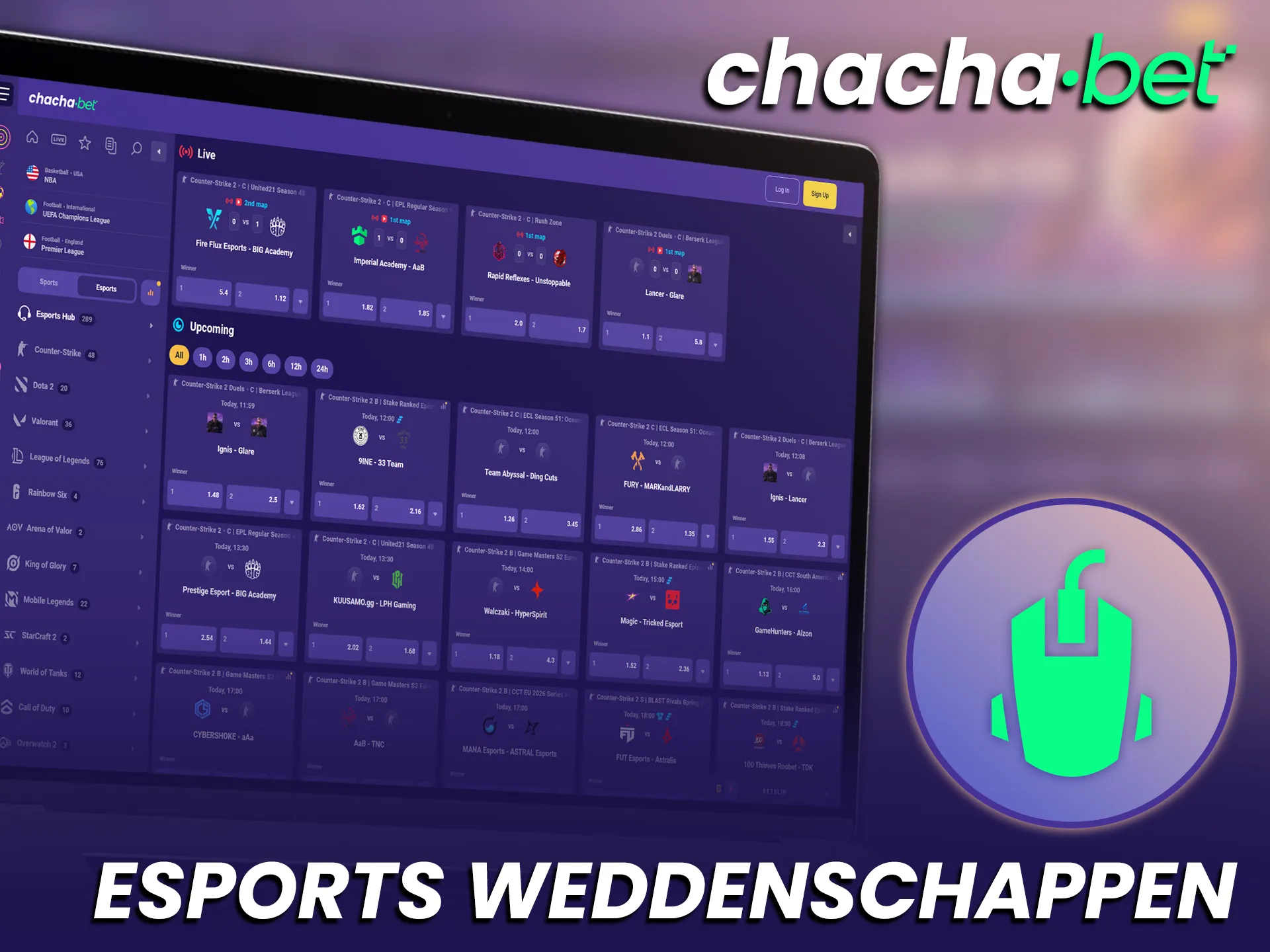 Zet in op de beste eSports evenementen bij ChachaBet Official voor fans van sporten.