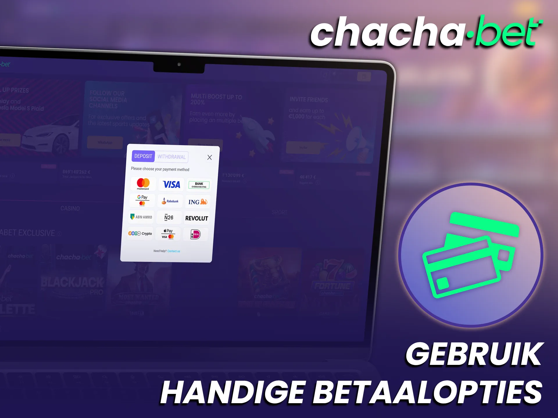 Gebruik de veilige betaalmethoden bij ChachaBet voor al je sporten transacties.