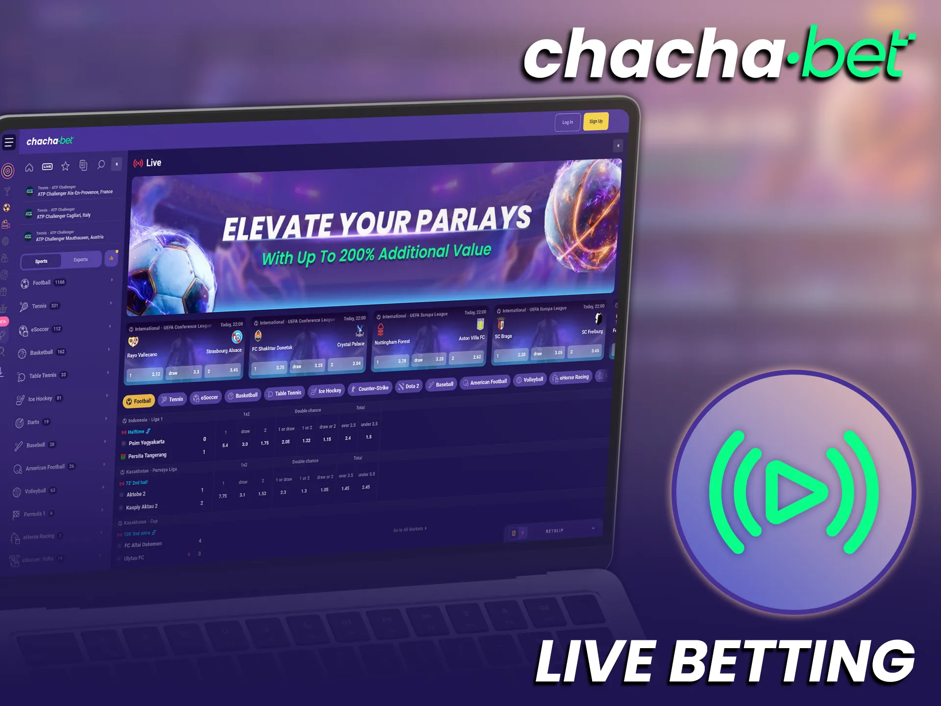 Doe mee aan live betting bij ChachaBet en wed realtime op sporten.