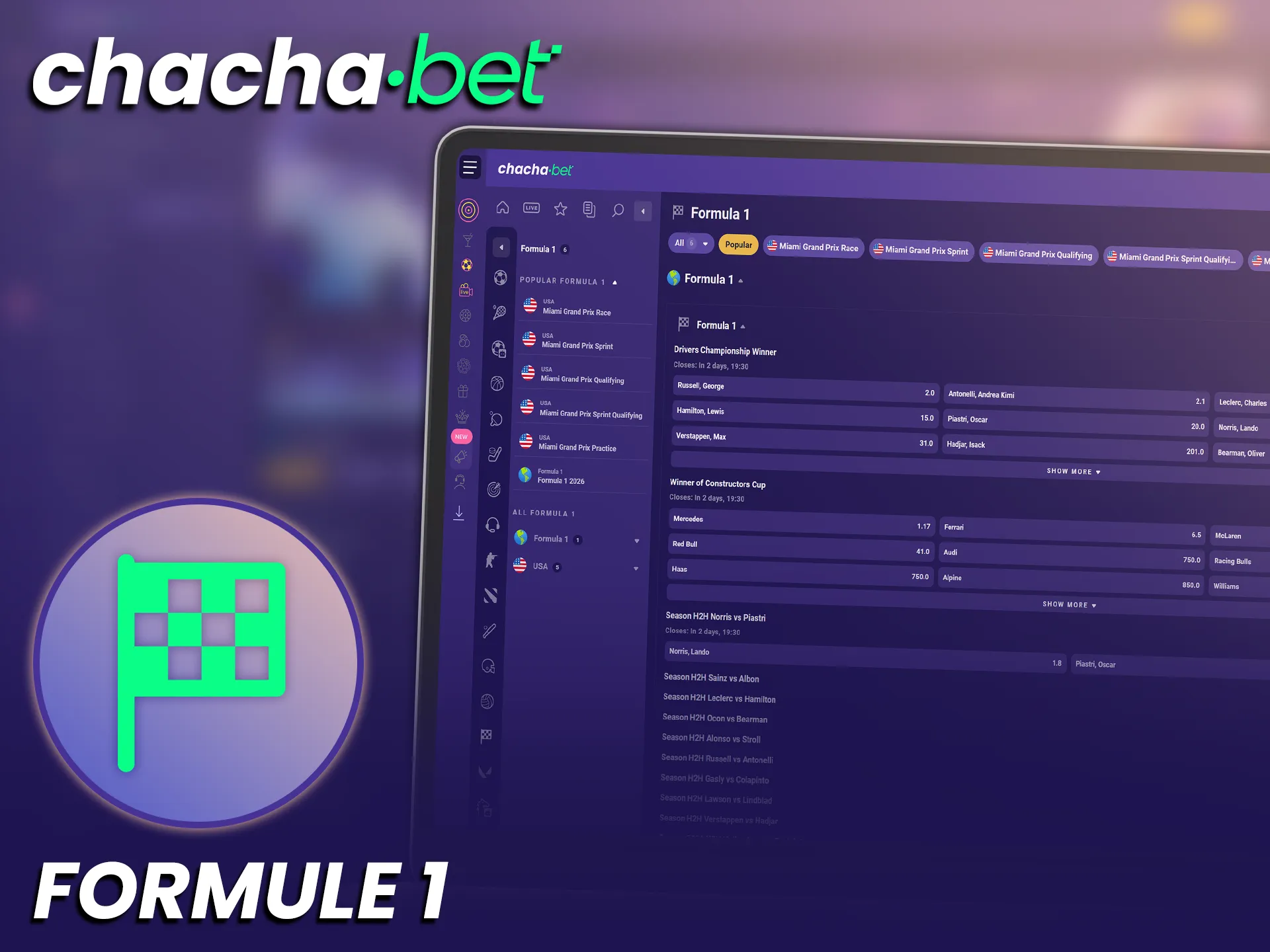 Volg de Formule 1 actie bij ChachaBet en wed op deze snelle sporten.