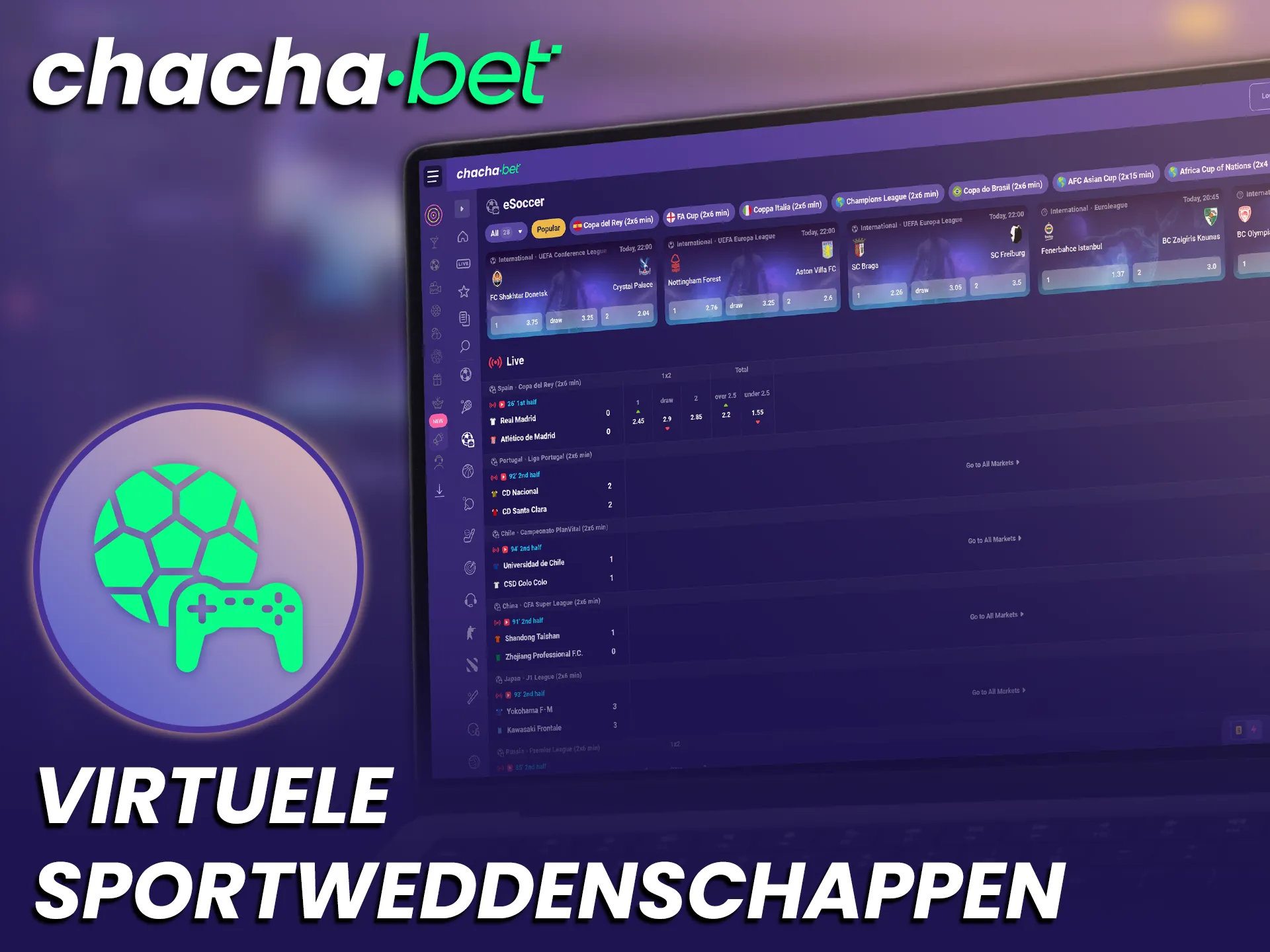 Ervaar de spanning van virtuele sporten bij ChachaBet en win direct.