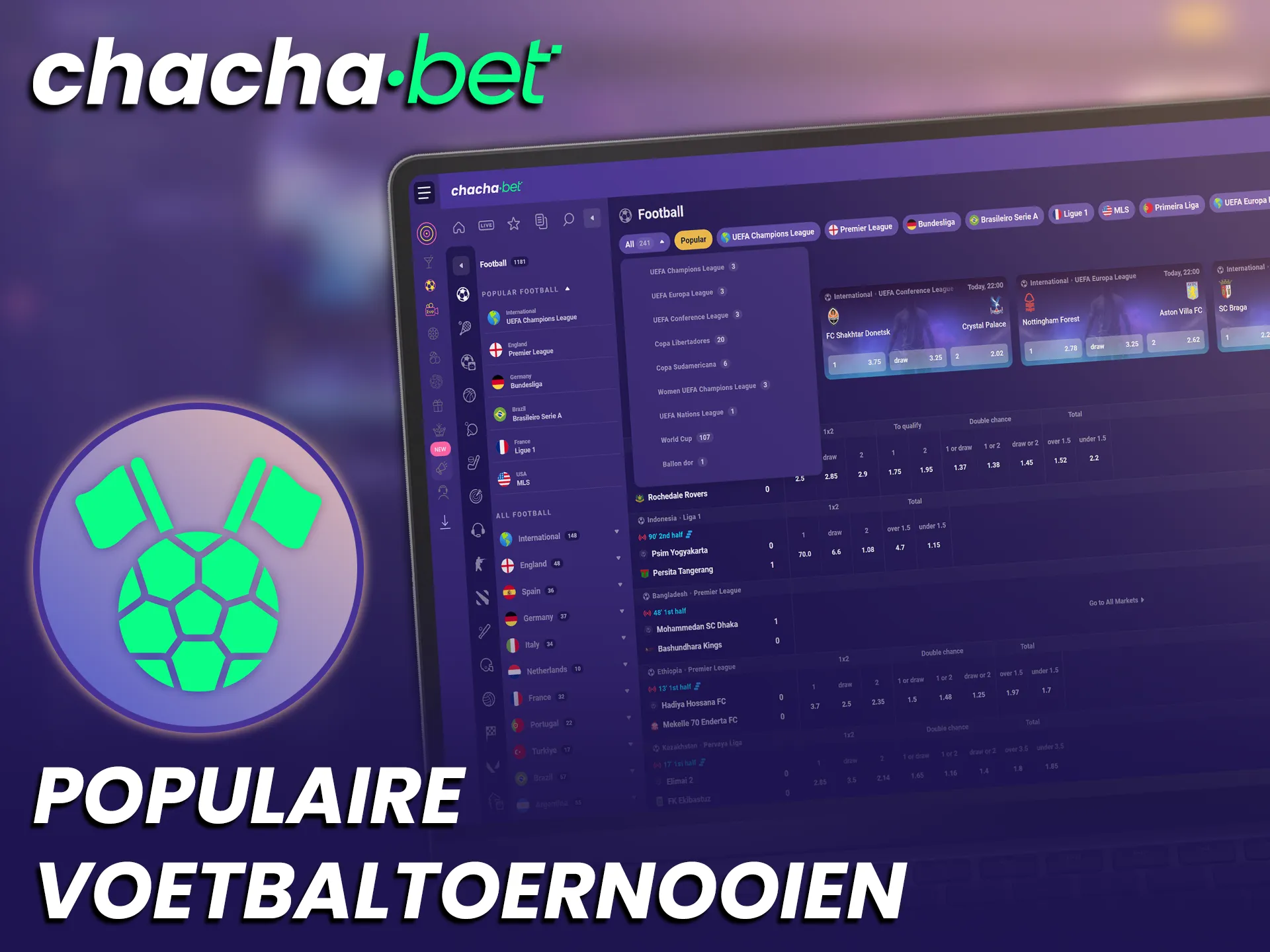 Wed op de grootste voetbalcompetities in Nederland via het platform van ChachaBet.