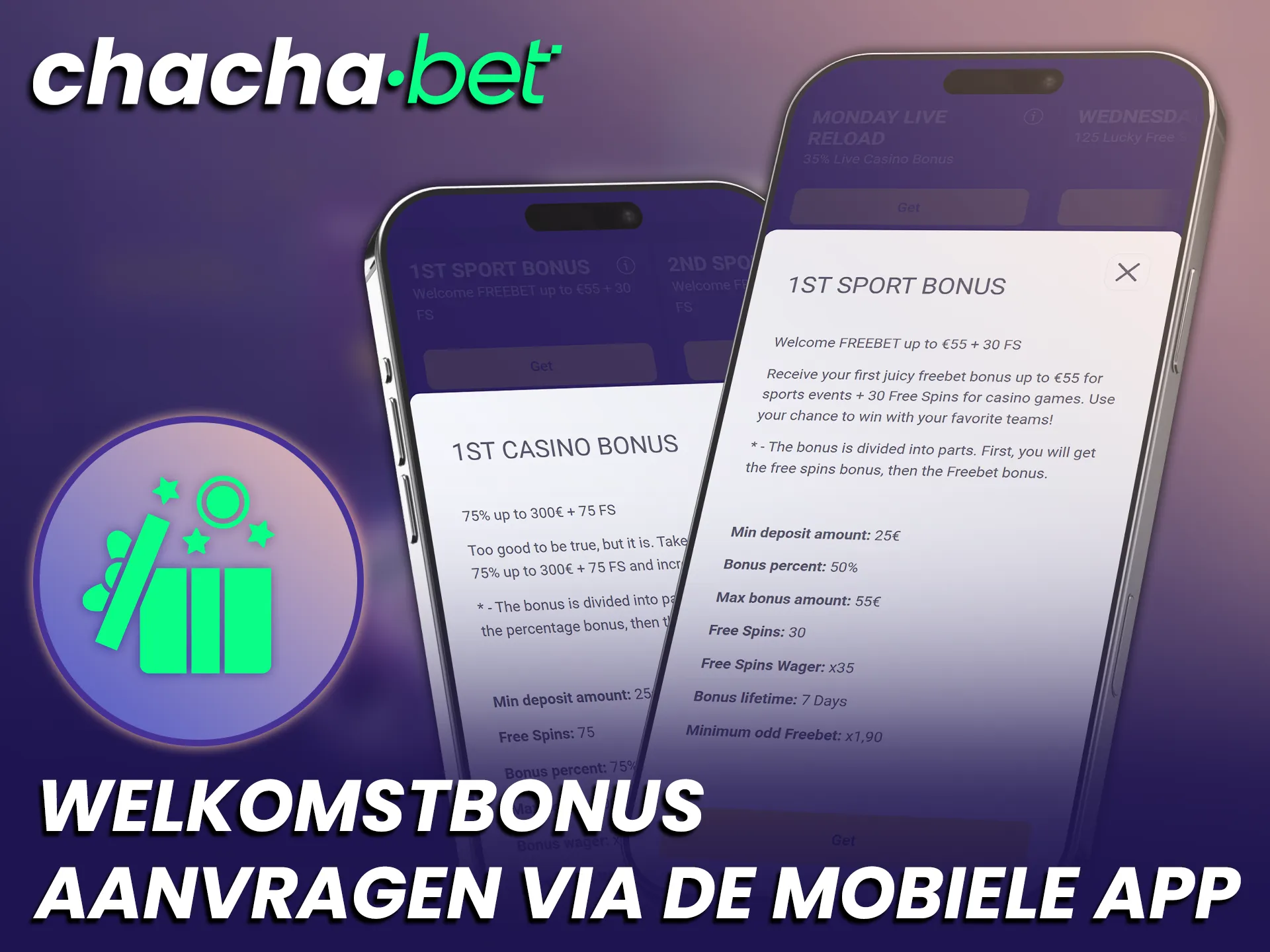 Download de app en claim eenvoudig de ChachaBet welkomstbonus op je mobiele toestel.