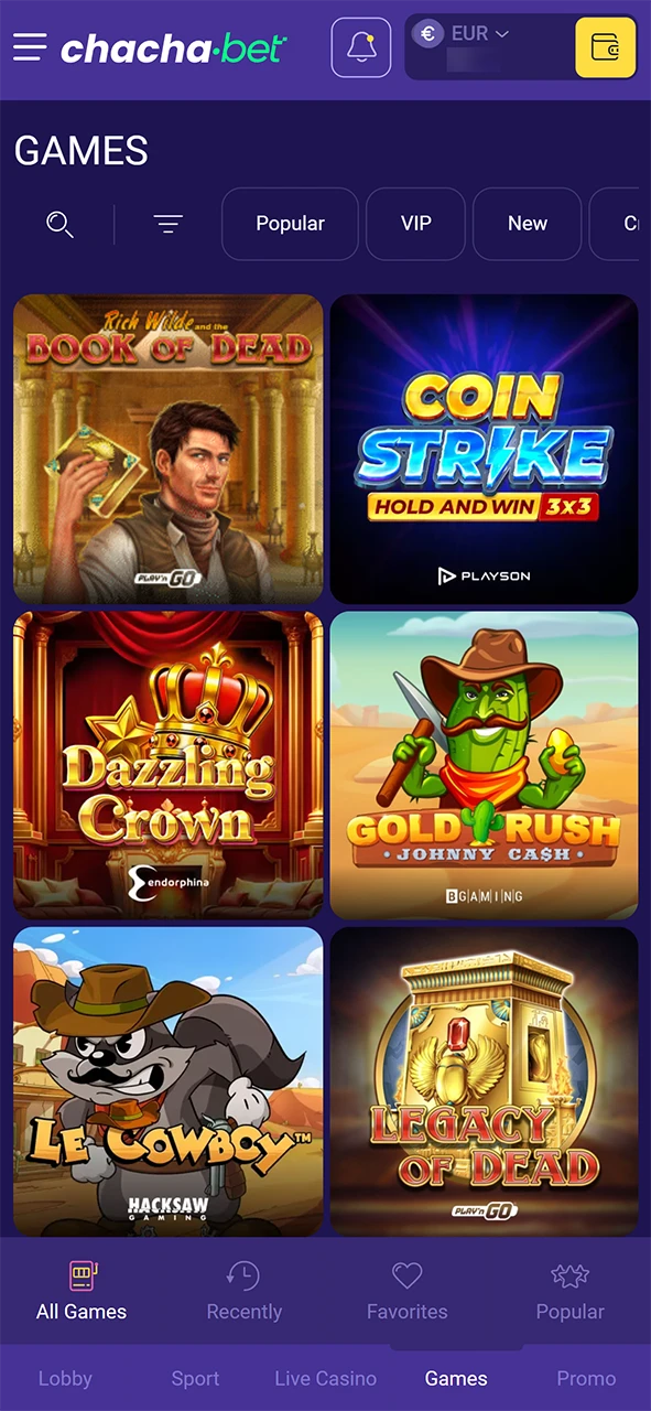 Begin met spelen bij ChachaBet en maak gebruik van je actieve welkomstbonus.