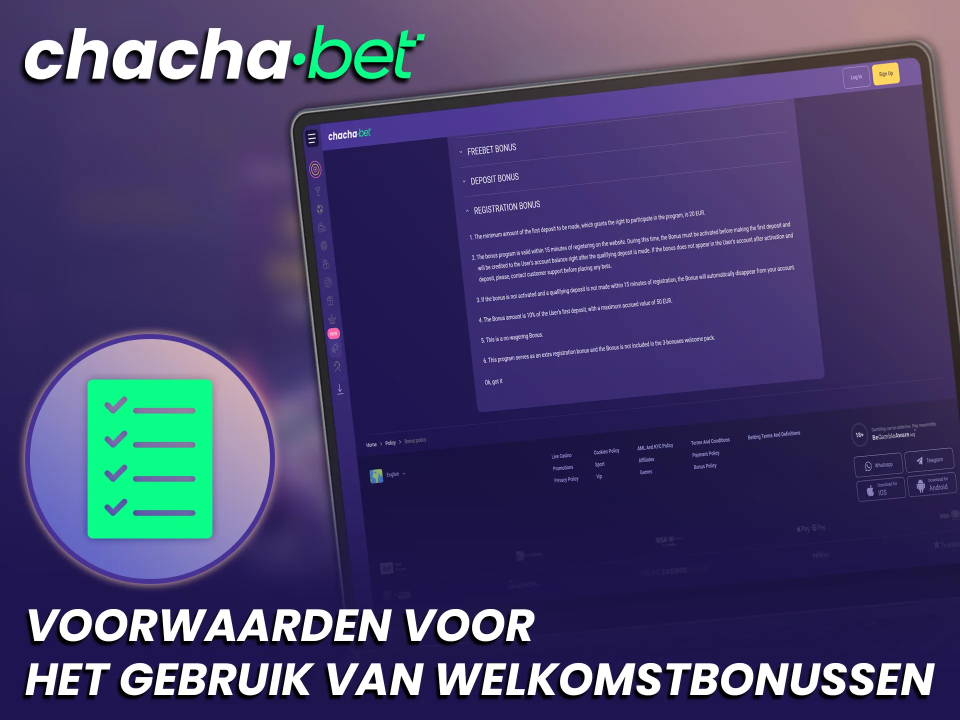 Bekijk de officiële voorwaarden voor het optimaal gebruiken van elke ChachaBet welkomstbonus.
