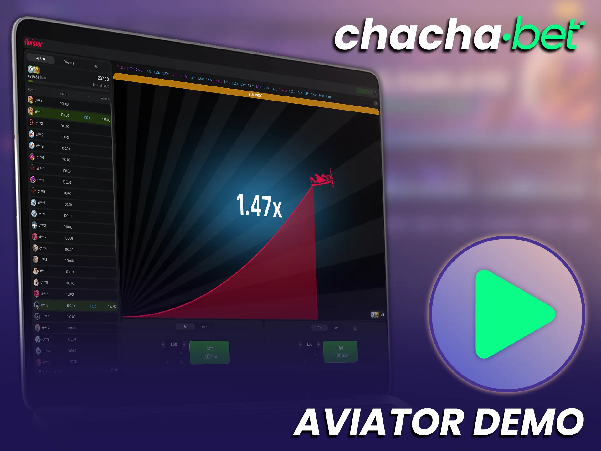 Probeer de gratis Aviator demo bij ChachaBet en oefen zonder enig risico.
