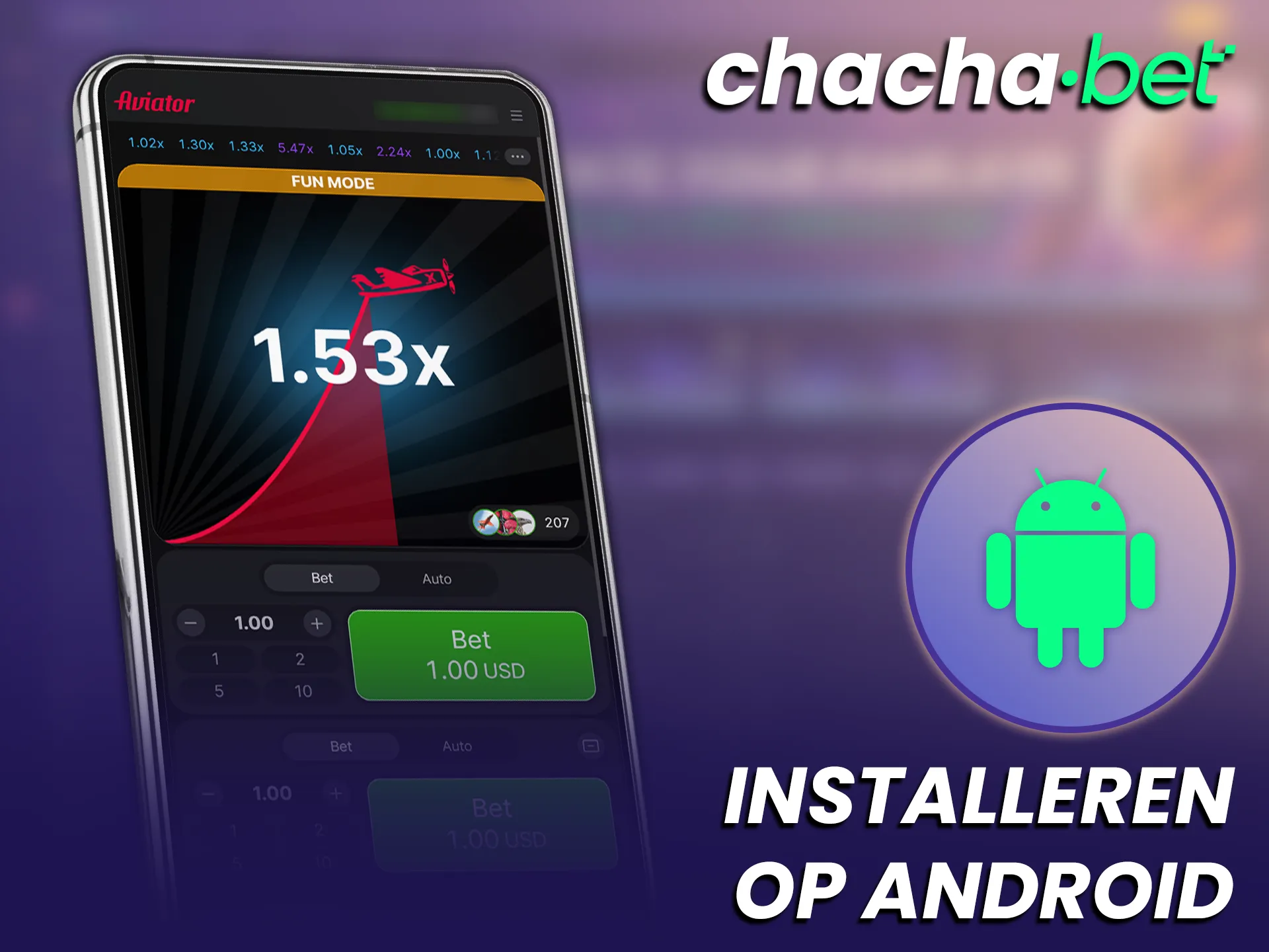 Download de ChachaBet APK voor Android om overal Aviator te kunnen spelen.