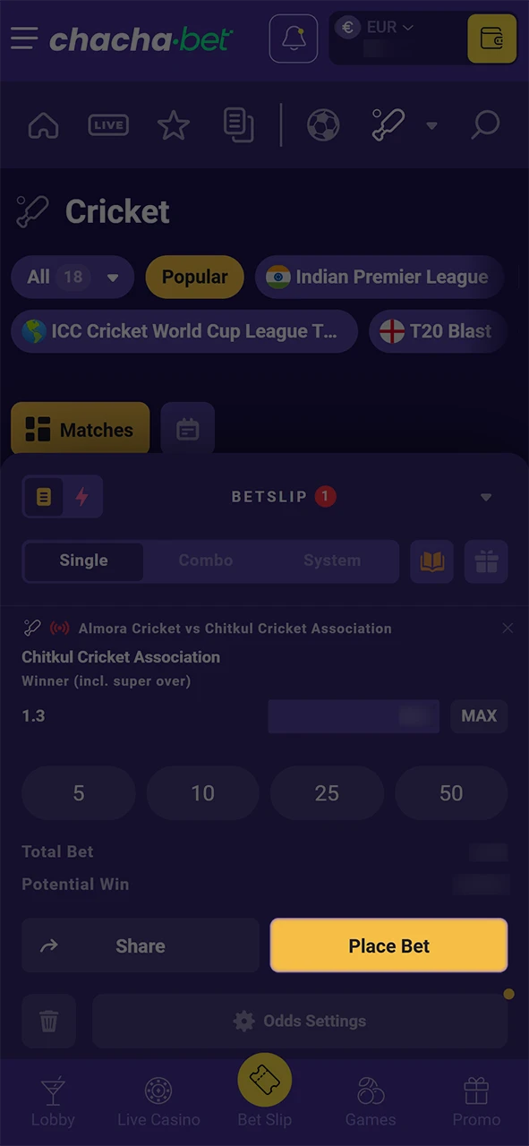 Plaats je weddenschap op Cricket bij Chachabet en win mooie prijzen.