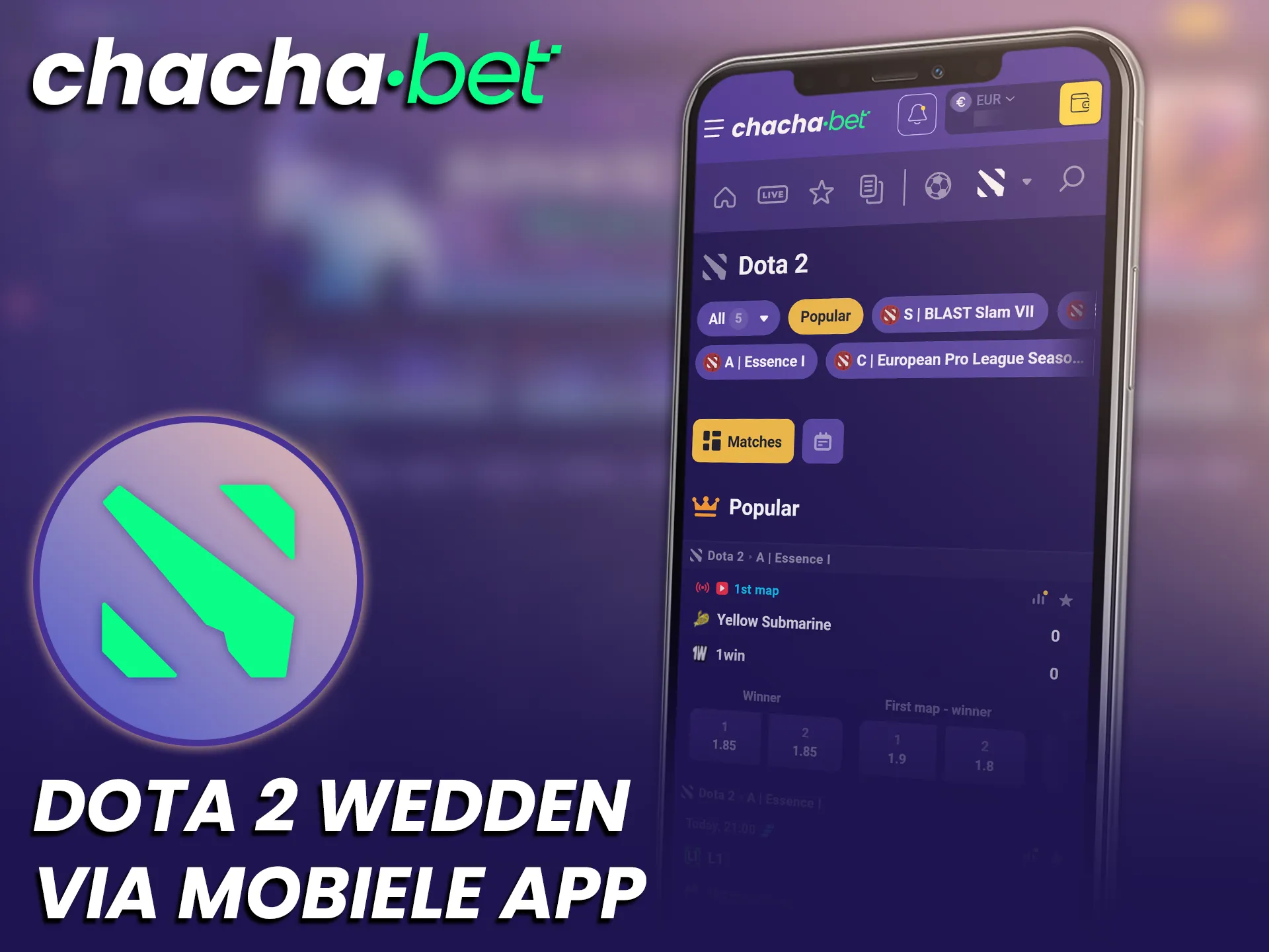Installeer de ChachaBet mobiele app en wed onderweg op alle Dota 2 wedstrijden.