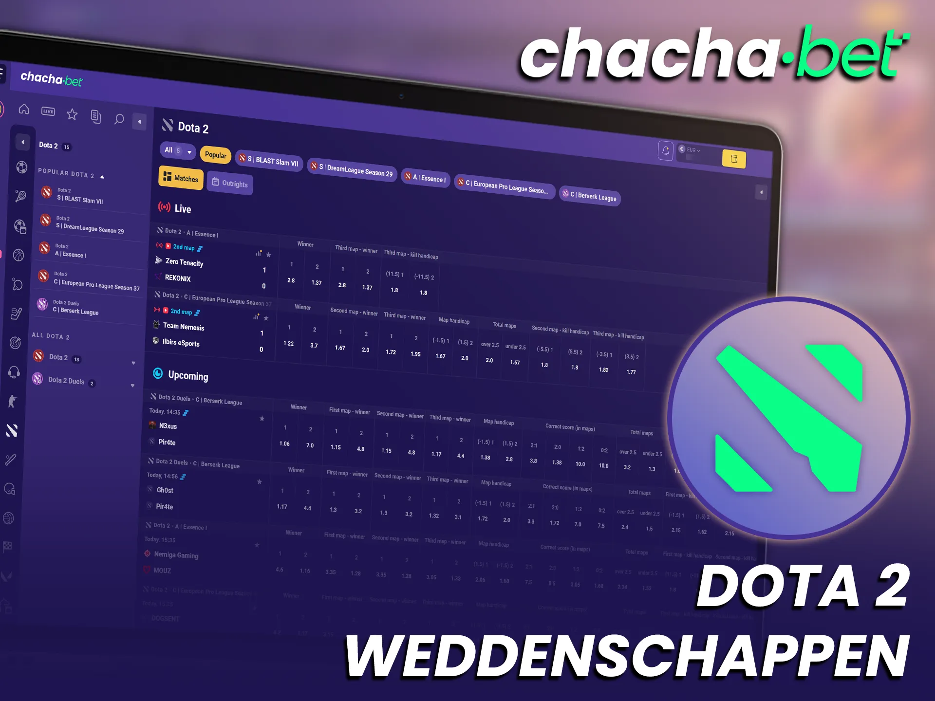 Zet in op de grootste Dota 2 toernooien via het officiële ChachaBet esports platform.