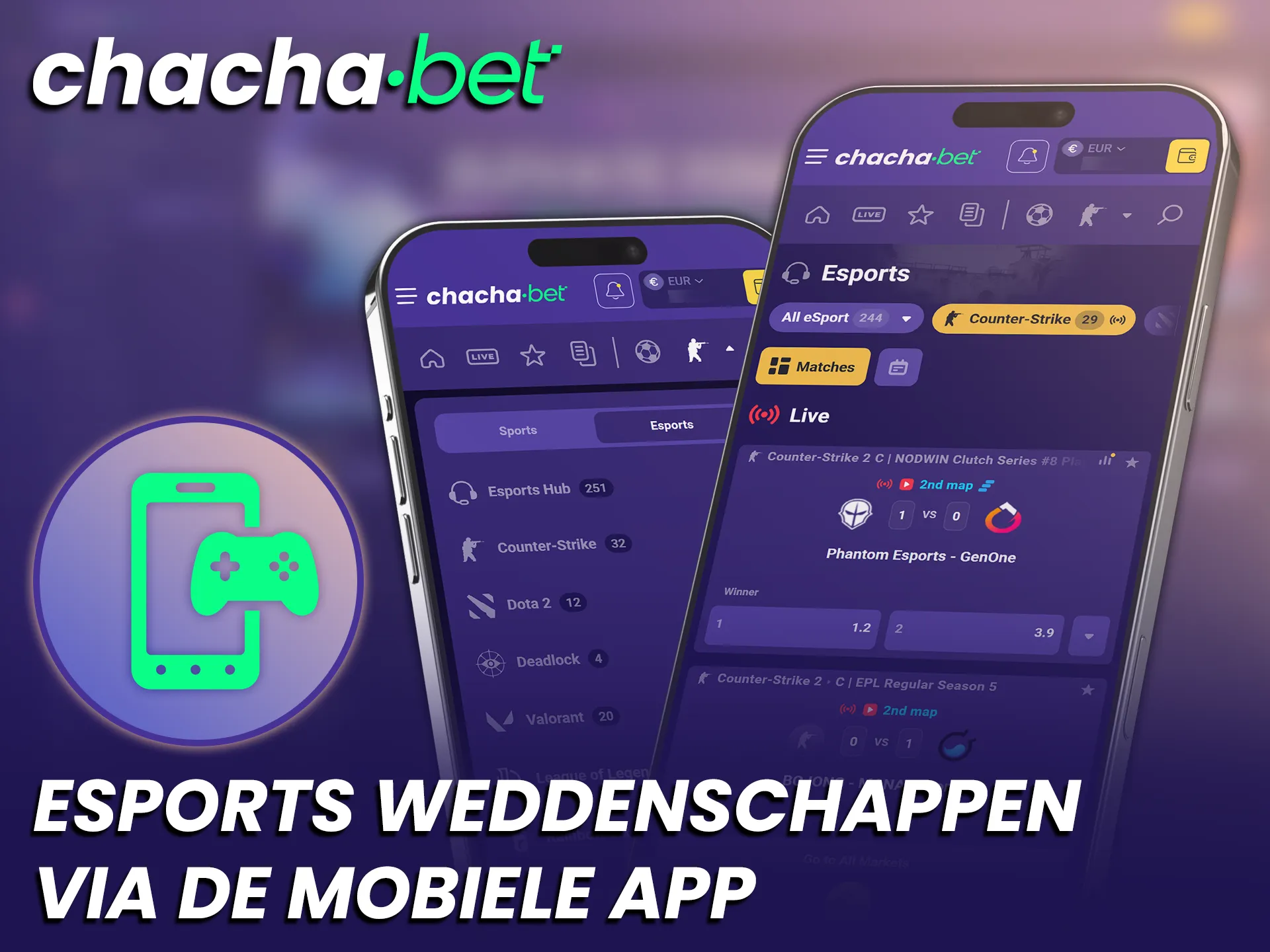 Download de ChachaBet mobiele app om overal op esports te kunnen wedden.