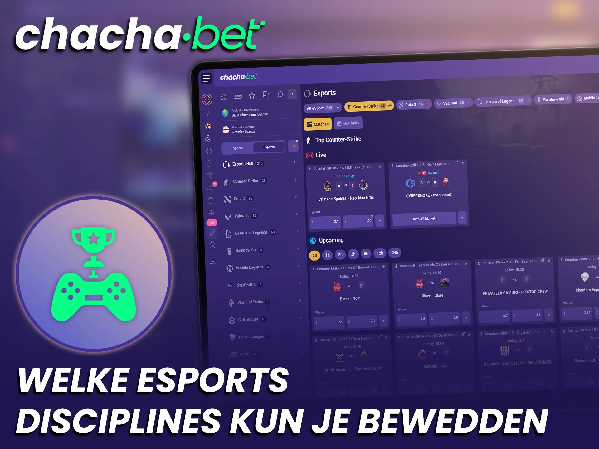 Ontdek diverse populaire esports disciplines en plaats je eerste weddenschap bij ChachaBet.