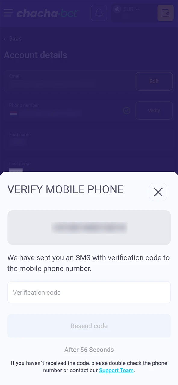 Bevestig je nieuwe account om het registreren bij ChachaBet te voltooien.