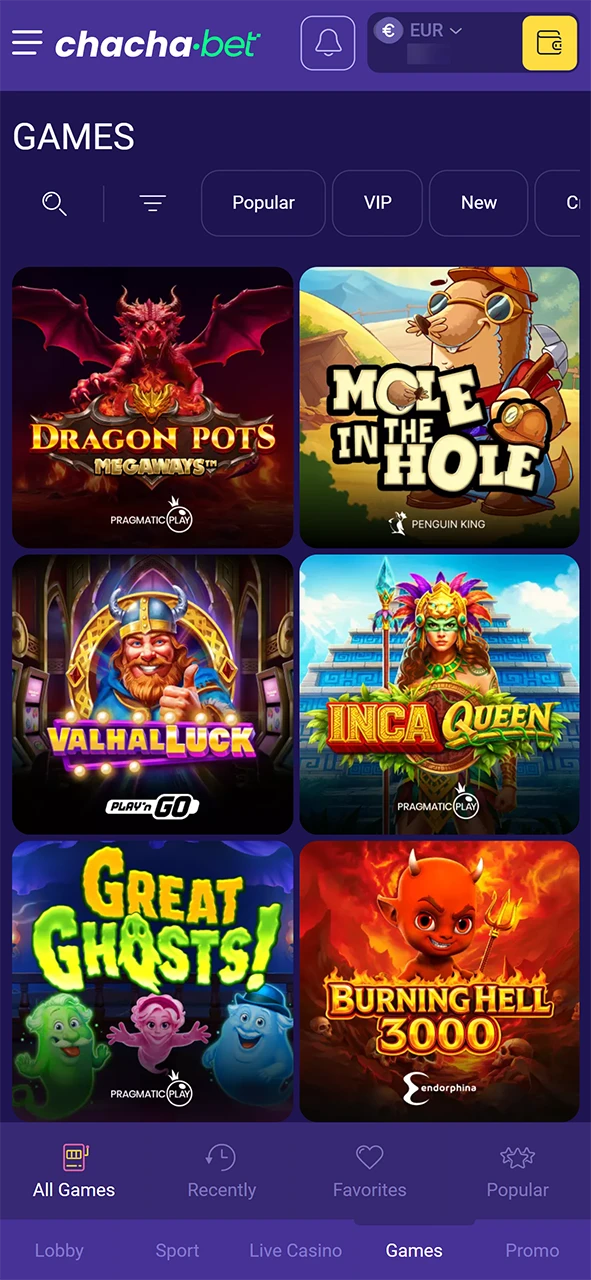Selecteer een uitdagend casinospellen type uit het aanbod van ChachaBet.