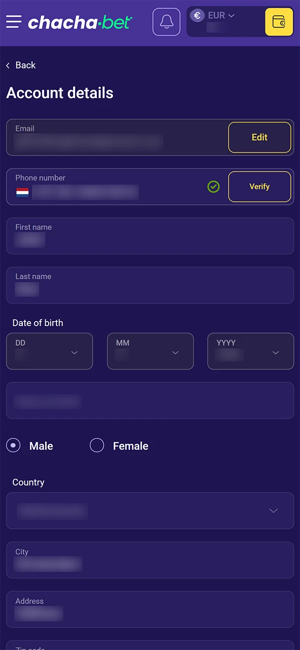 Open de speciale verificatie sectie in je persoonlijke ChachaBet omgeving.