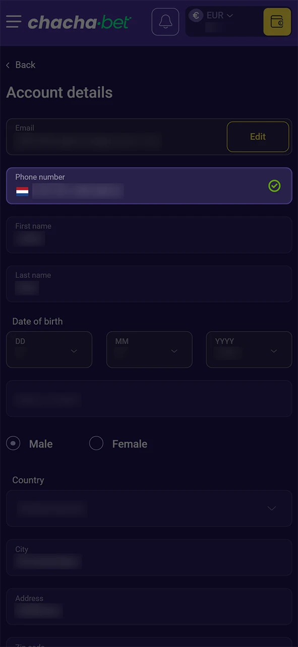 Wacht op de officiële goedkeuring van je verificatie door ChachaBet.
