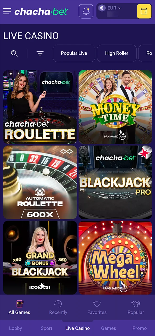 Open de live sectie en kies een tafel om te winnen bij ChachaBet Live Casino.