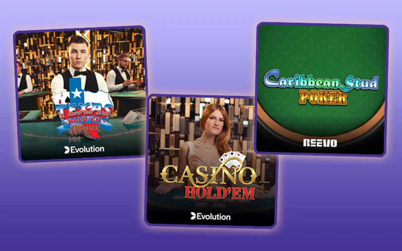 Speel verschillende varianten van Poker tegen echte dealers bij ChachaBet Casino.