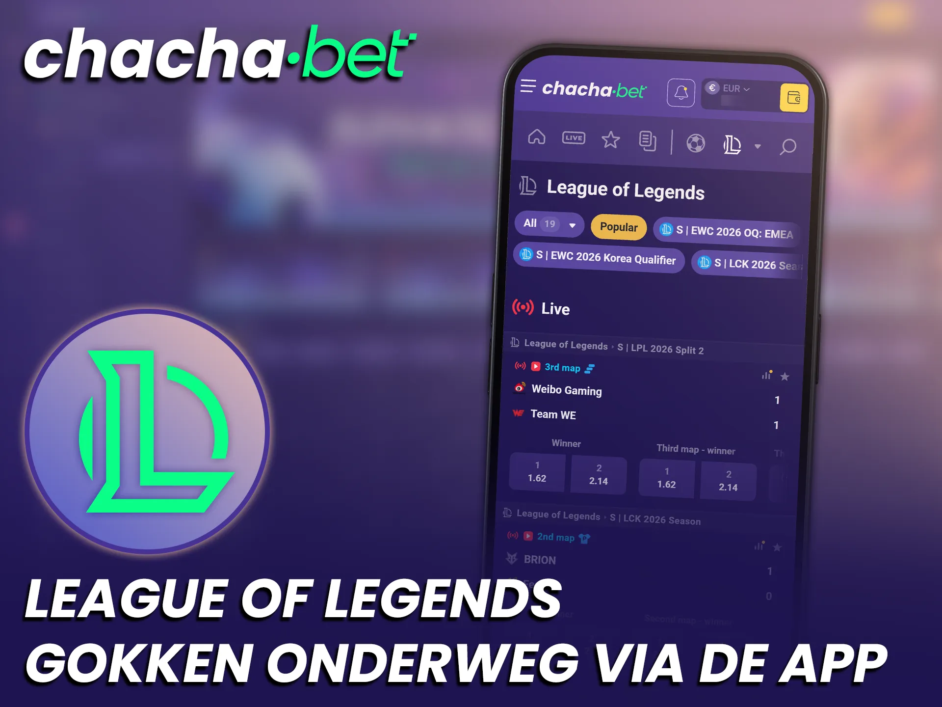 Download de ChachaBet App en begin direct met League of Legends gokken op je smartphone.