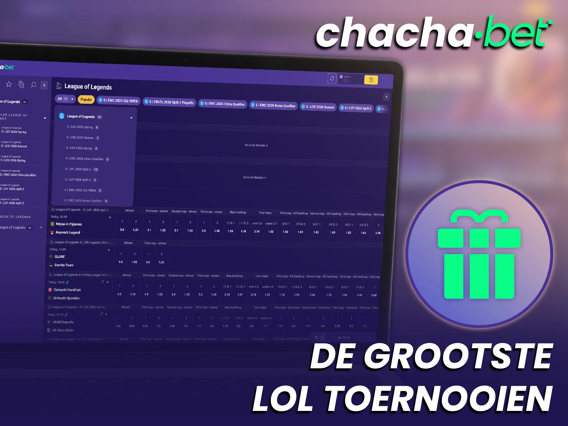 Zet in op de grootste wereldwijde League of Legends toernooien via het platform van ChachaBet.