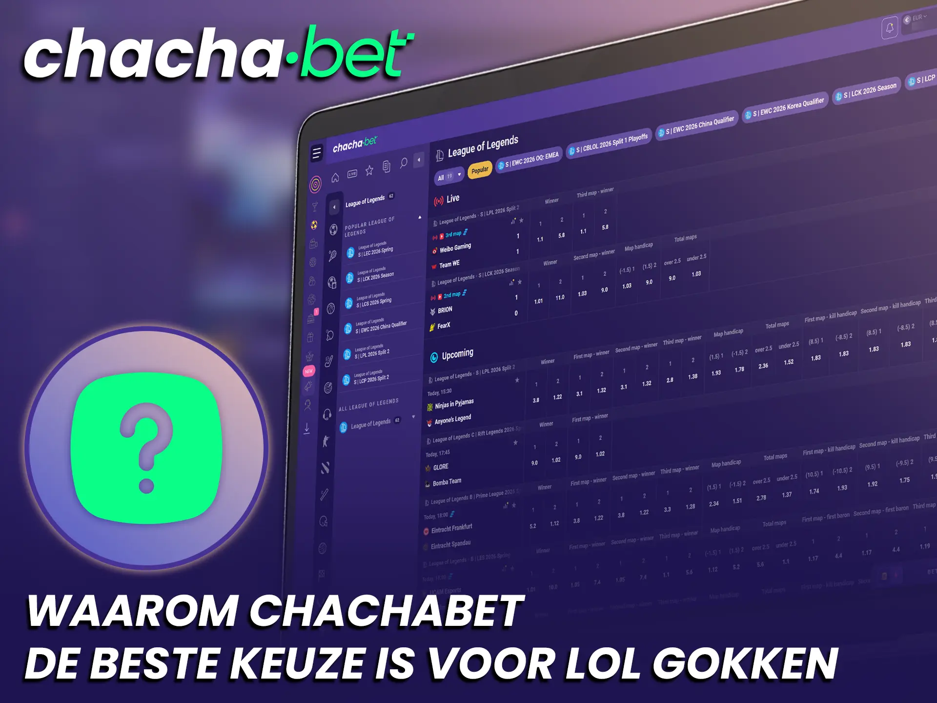 Kies voor ChachaBet Nederland en profiteer van de beste condities voor League of Legends gokken.