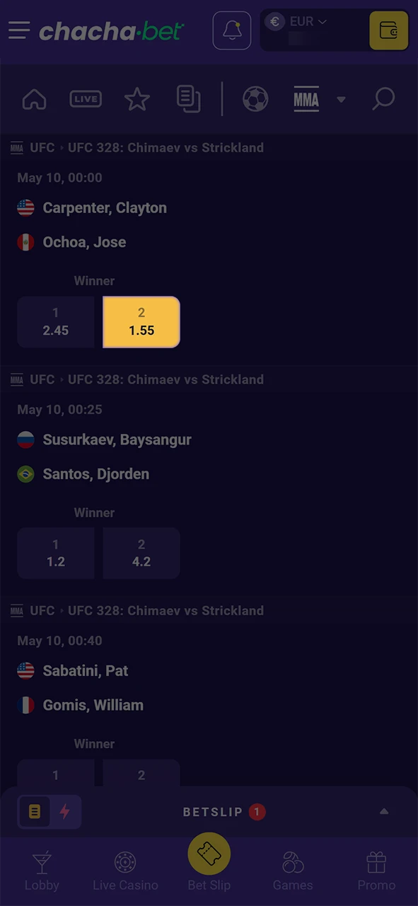 Kies je favoriete MMA wedtype bij Chachabet en verhoog je winstkansen.
