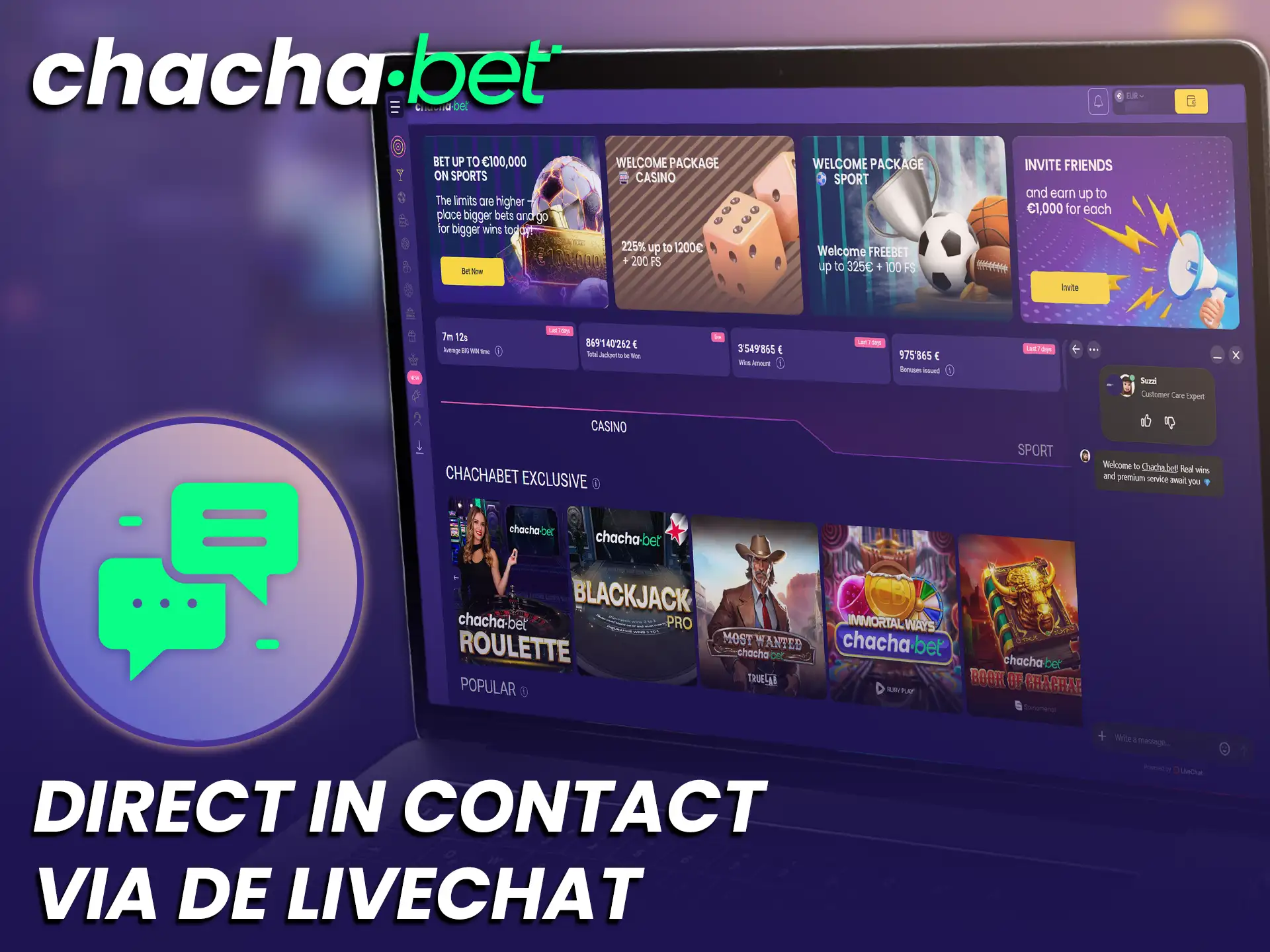 Start direct een gesprek via de livechat voor snelle ChachaBet ondersteuning bij al je vragen.