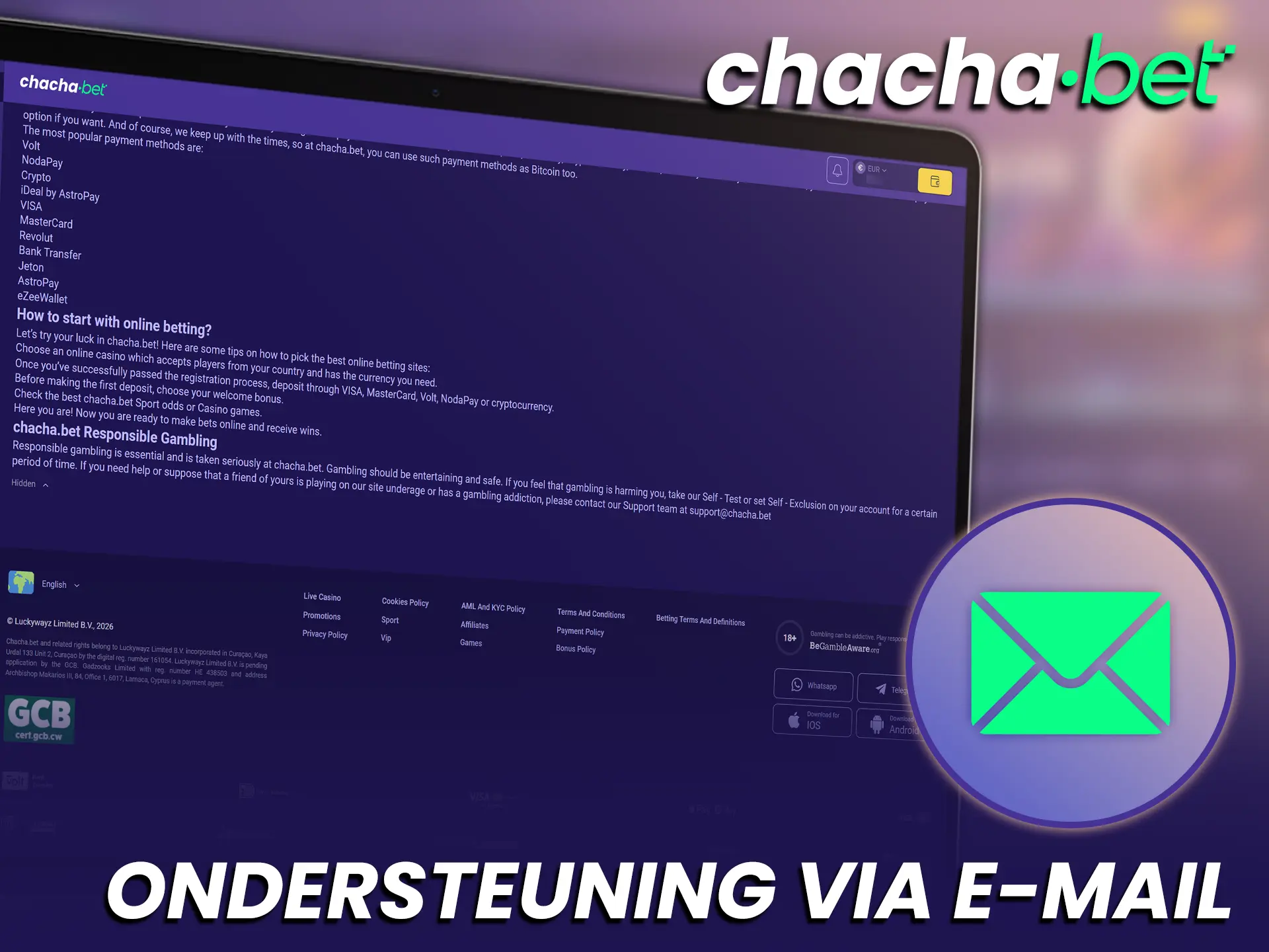 Stuur een bericht naar de e-mailservice van de Official ChachaBet voor deskundige ondersteuning.