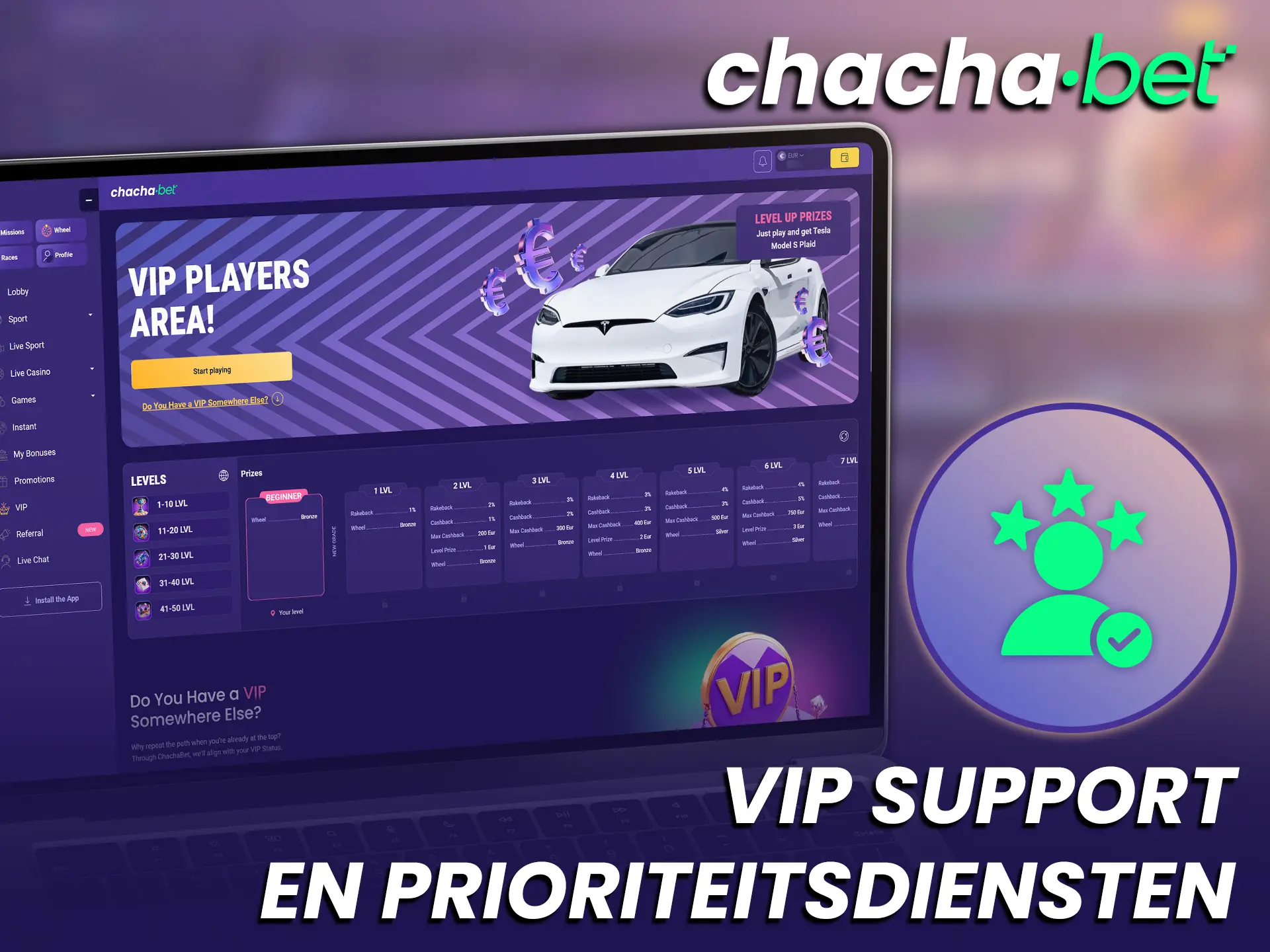 Krijg toegang tot exclusieve VIP Support en profiteer van prioriteitsdiensten binnen de ChachaBet ondersteuning.