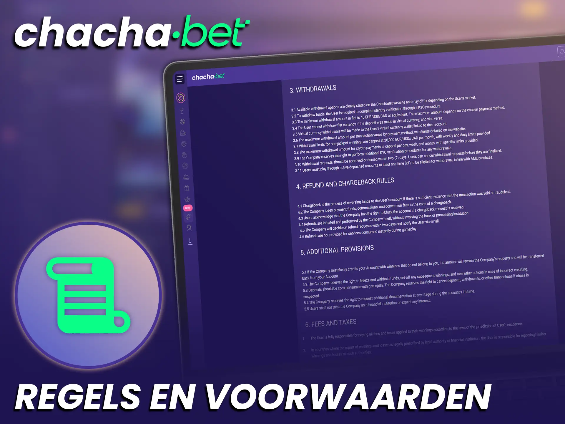 Lees de officiële regels en voorwaarden voor een veilige ChachaBet opname.