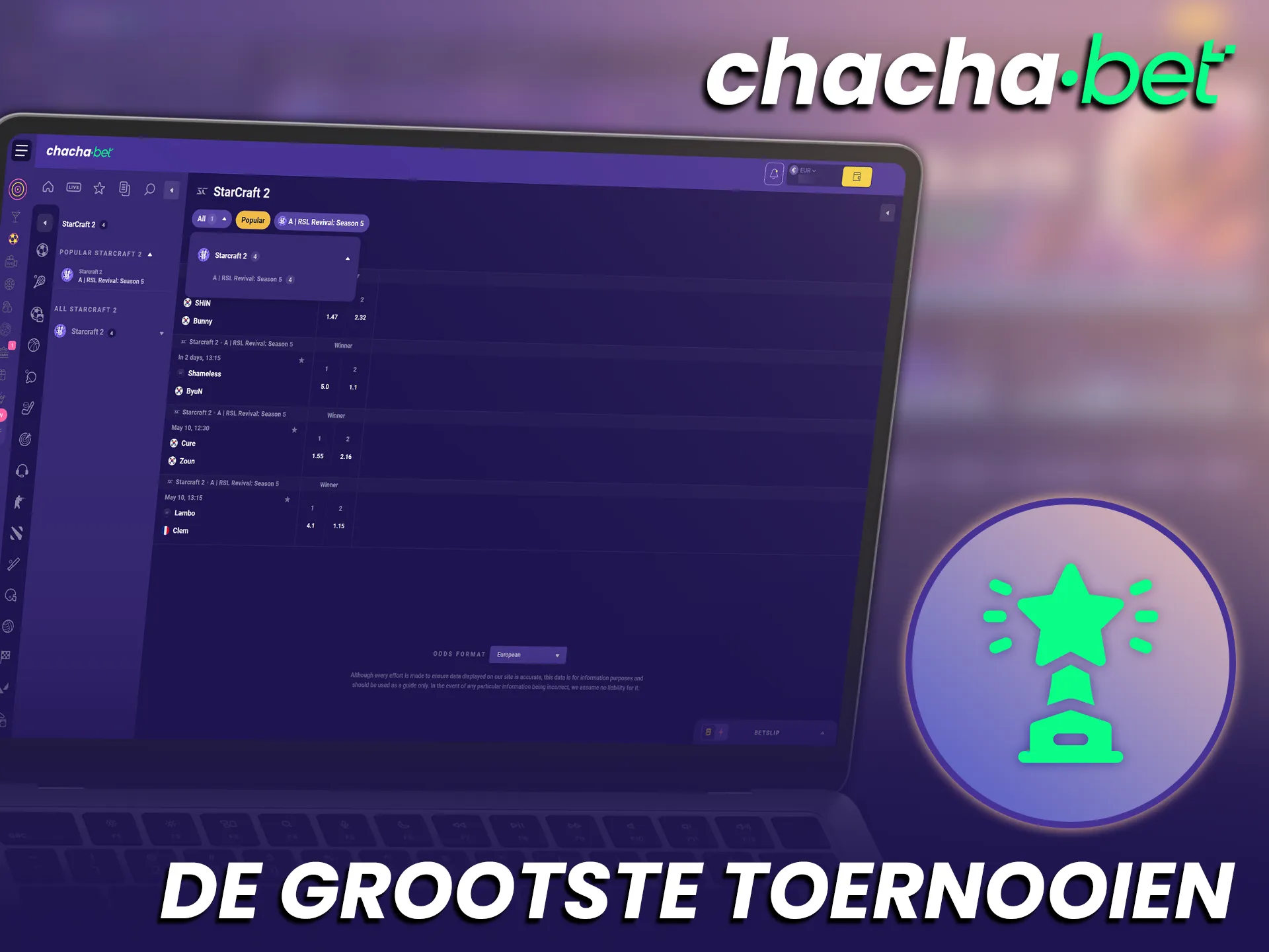 Zet in op de meest prestigieuze StarCraft II toernooien via het ChachaBet platform.