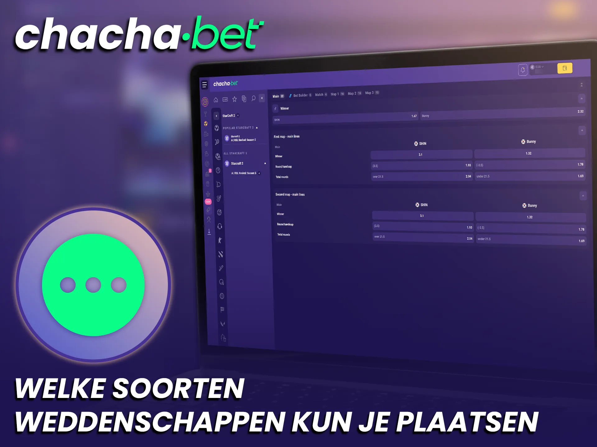 Ontdek diverse markten en plaats je favoriete StarCraft II weddenschappen bij ChachaBet.